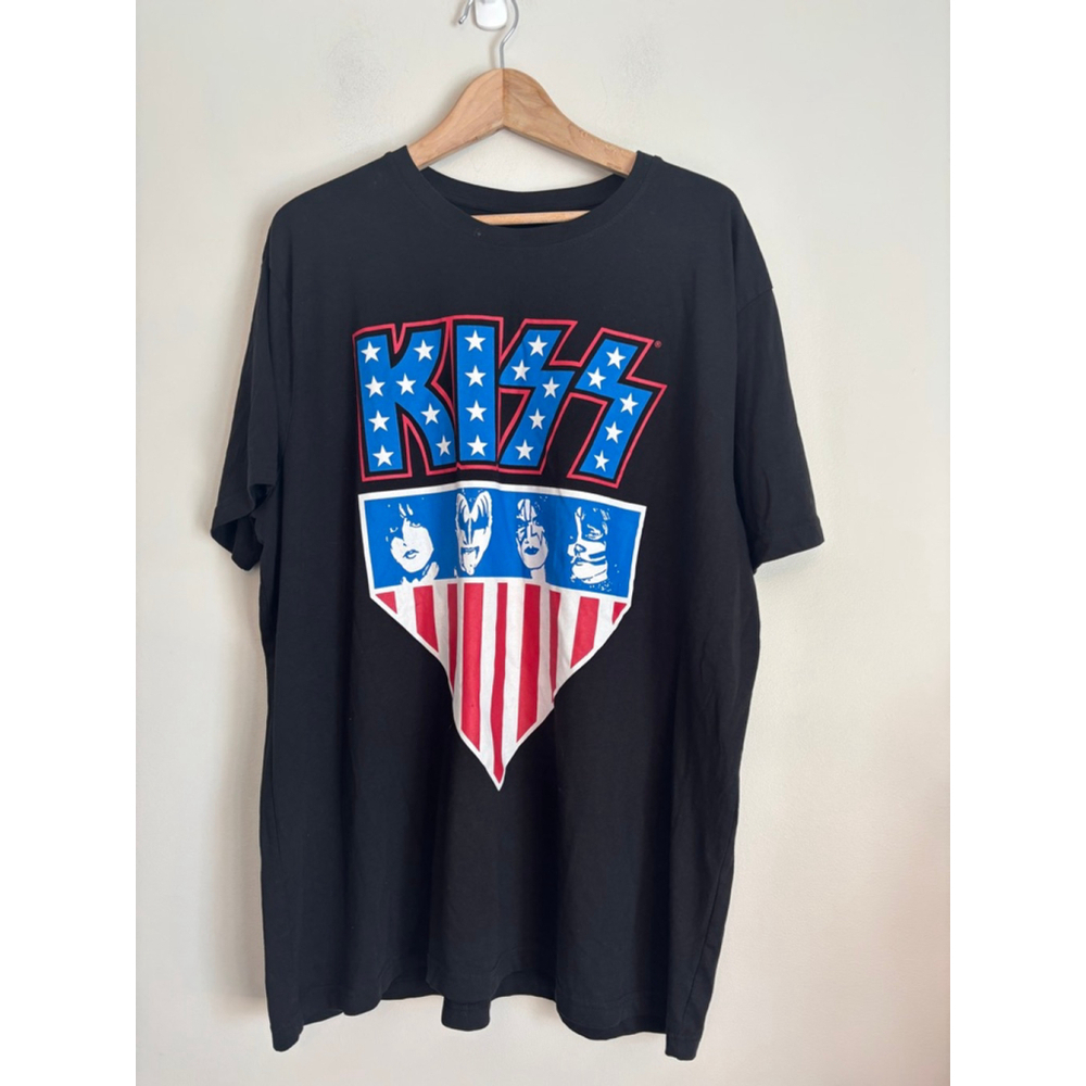 KISS Mens XXL Black & Blue Graphic Short Sleeve T-Shirt Rock Kiss Army Concert